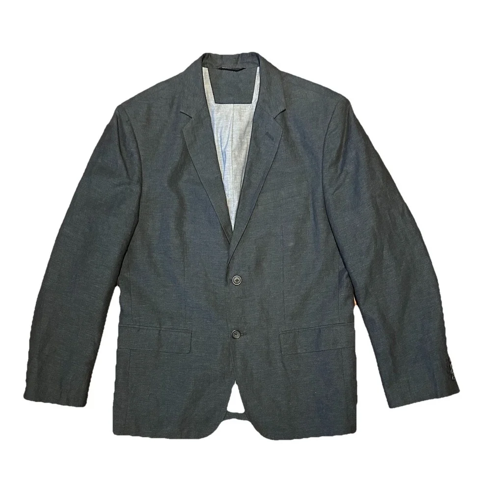 Banana Republic Blazer Linen Cotton Blend Navy Blue Jacket 42R‎ Tailored Fit